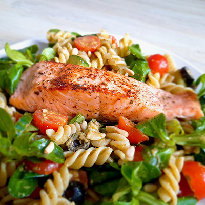 zalm met pastasalade